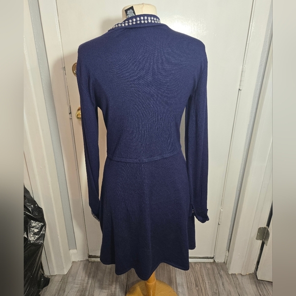 Rosie Harlow Blue Knit Long Sleeve Sweater Dress NWT Studded - Picture 10 of 13